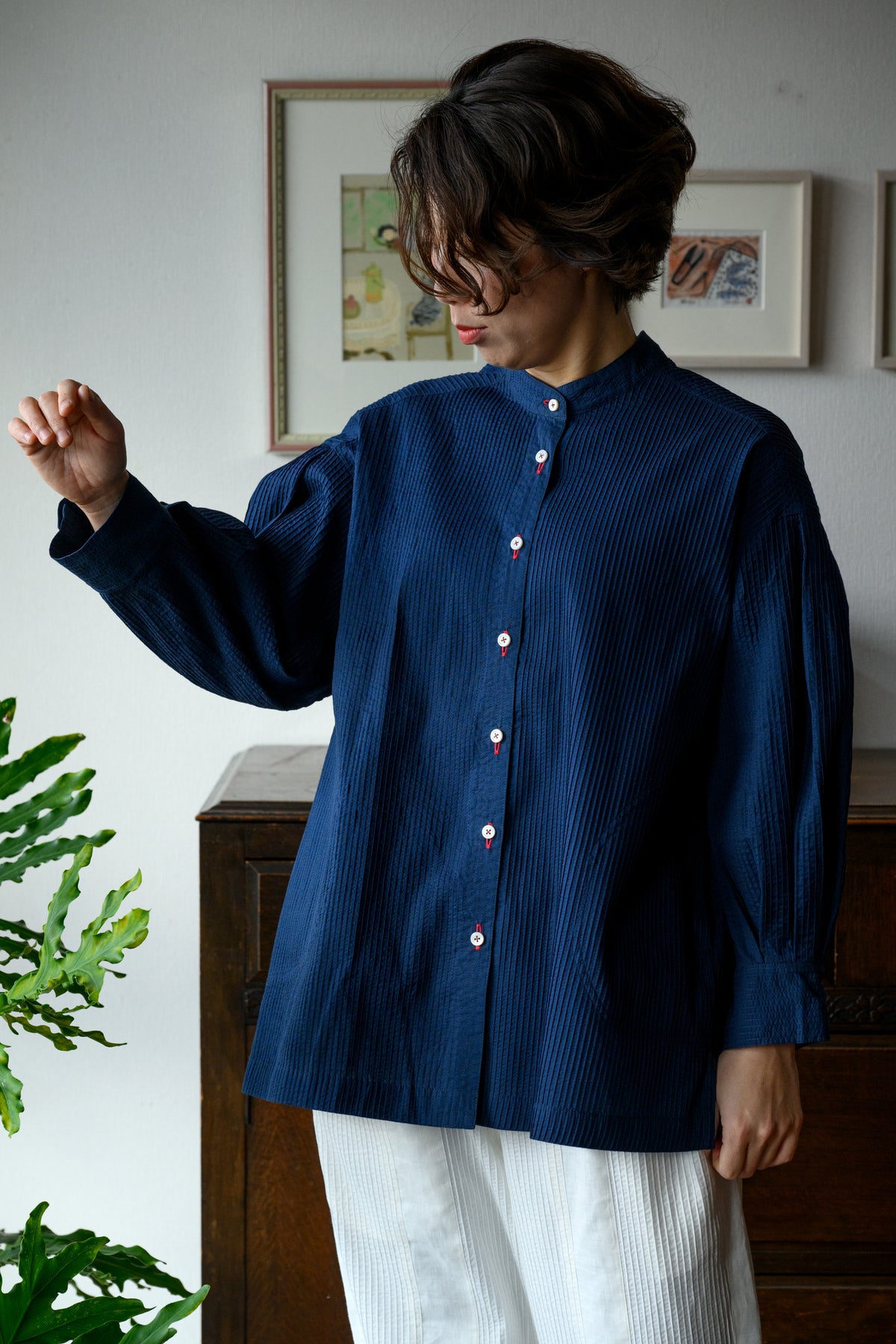 ピンタックメンズライクシャツ NV | ムー・ジュ ムナカタ