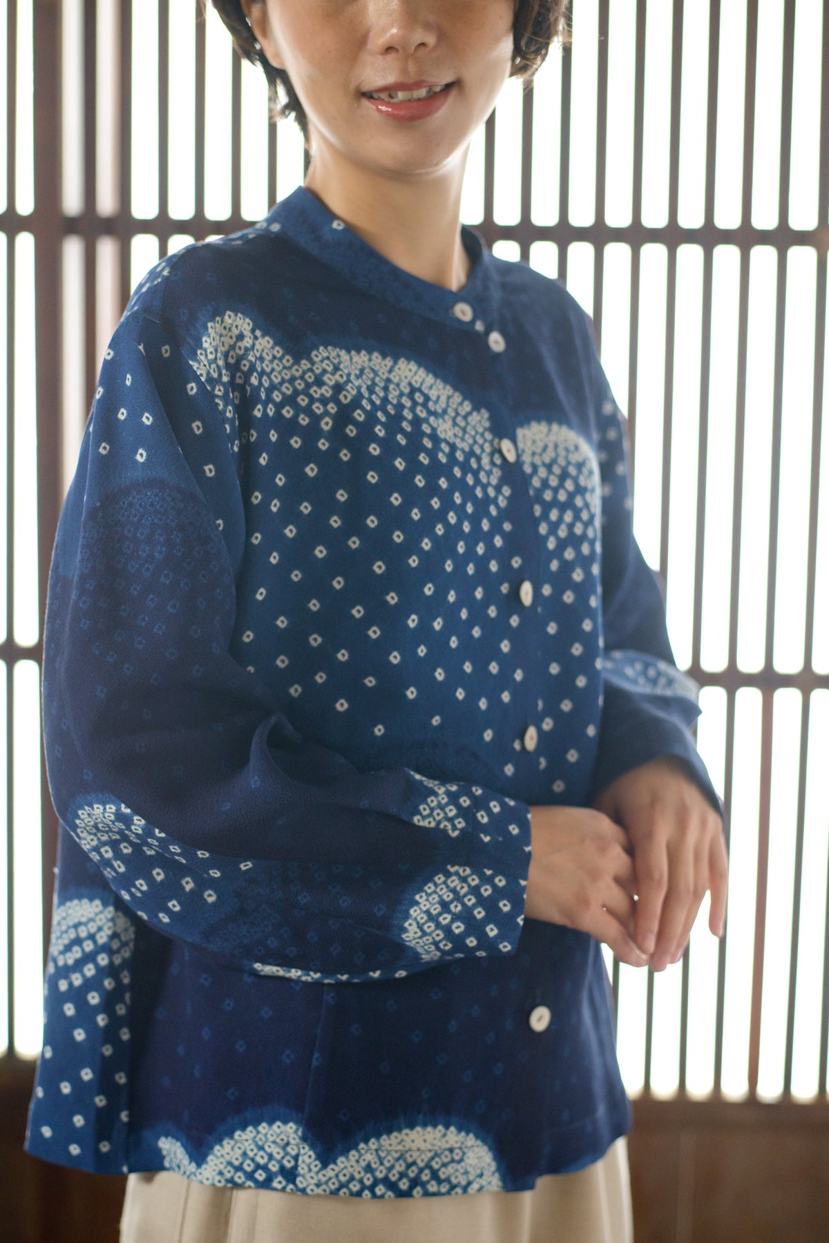 藍染め絞り生地からブラウス❣️ 専用です。 4.絞り浴衣 リメイク用 
