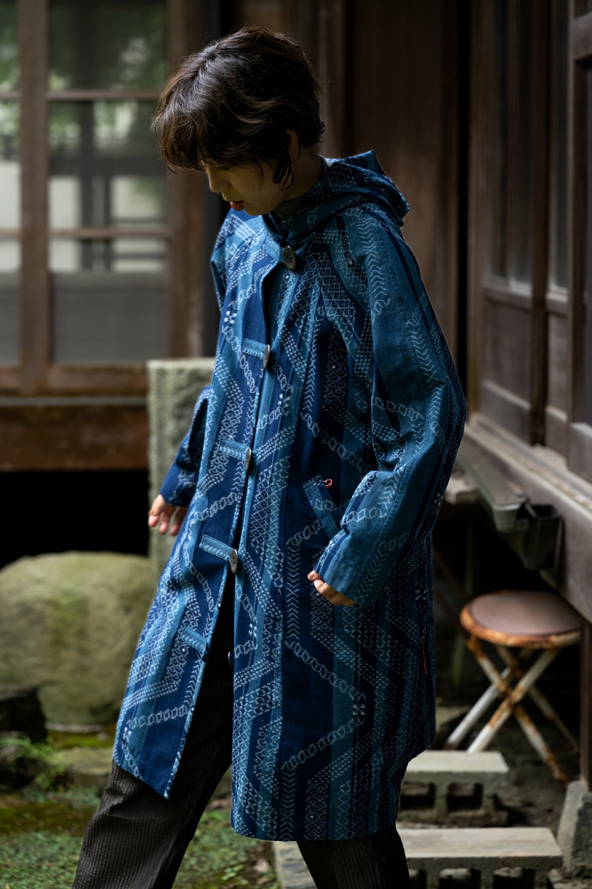 手織り久留米絣ロングコート