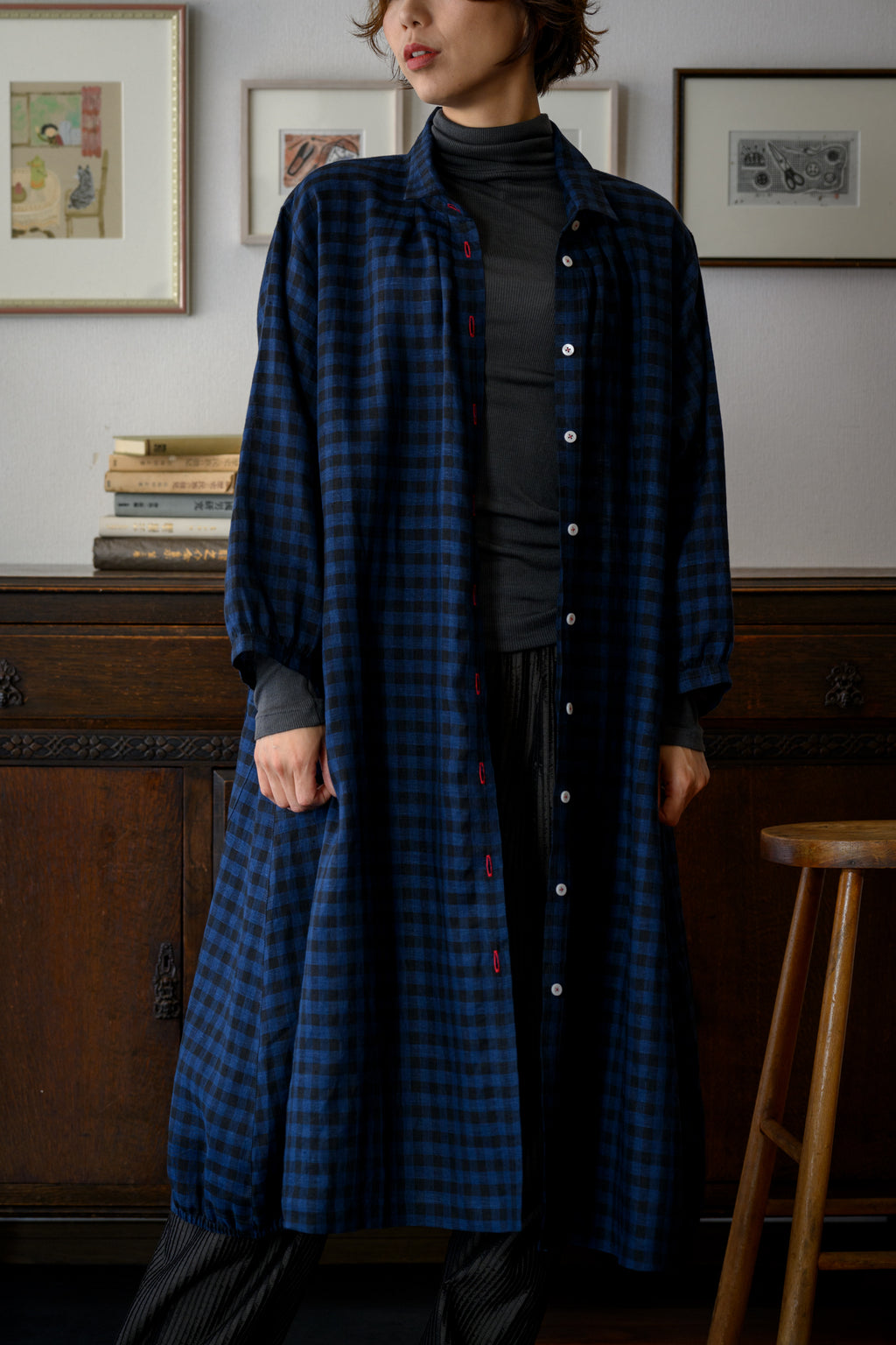 Japan Linen<br> 2-Way One-Piece Dress, Benkei Check