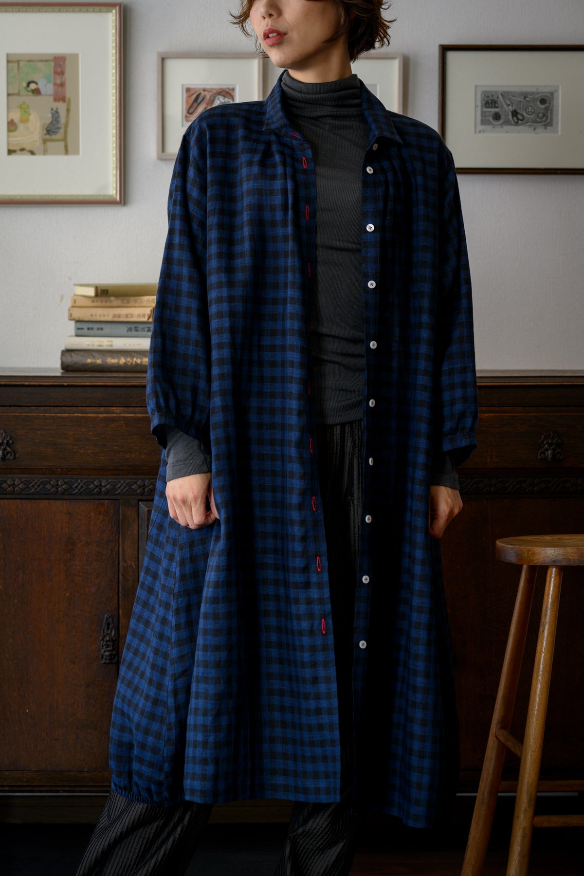 Japan Linen<br> 2-Way One-Piece Dress, Benkei Check