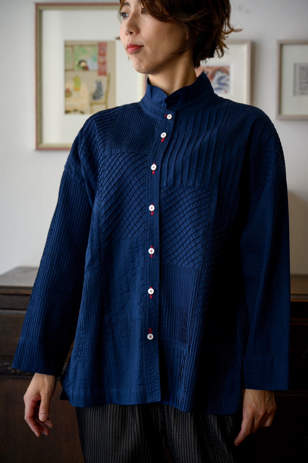 Patchwork pintuck<br> Blouse jacket NV