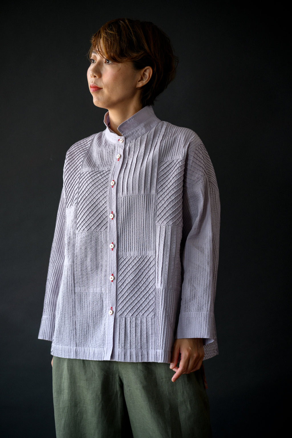 Patchwork pintuck<br> blouse jacket