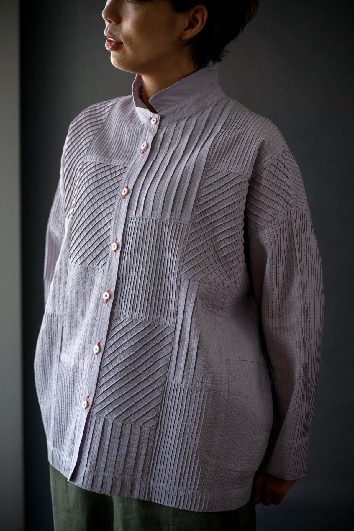 Patchwork pintuck<br> blouse jacket