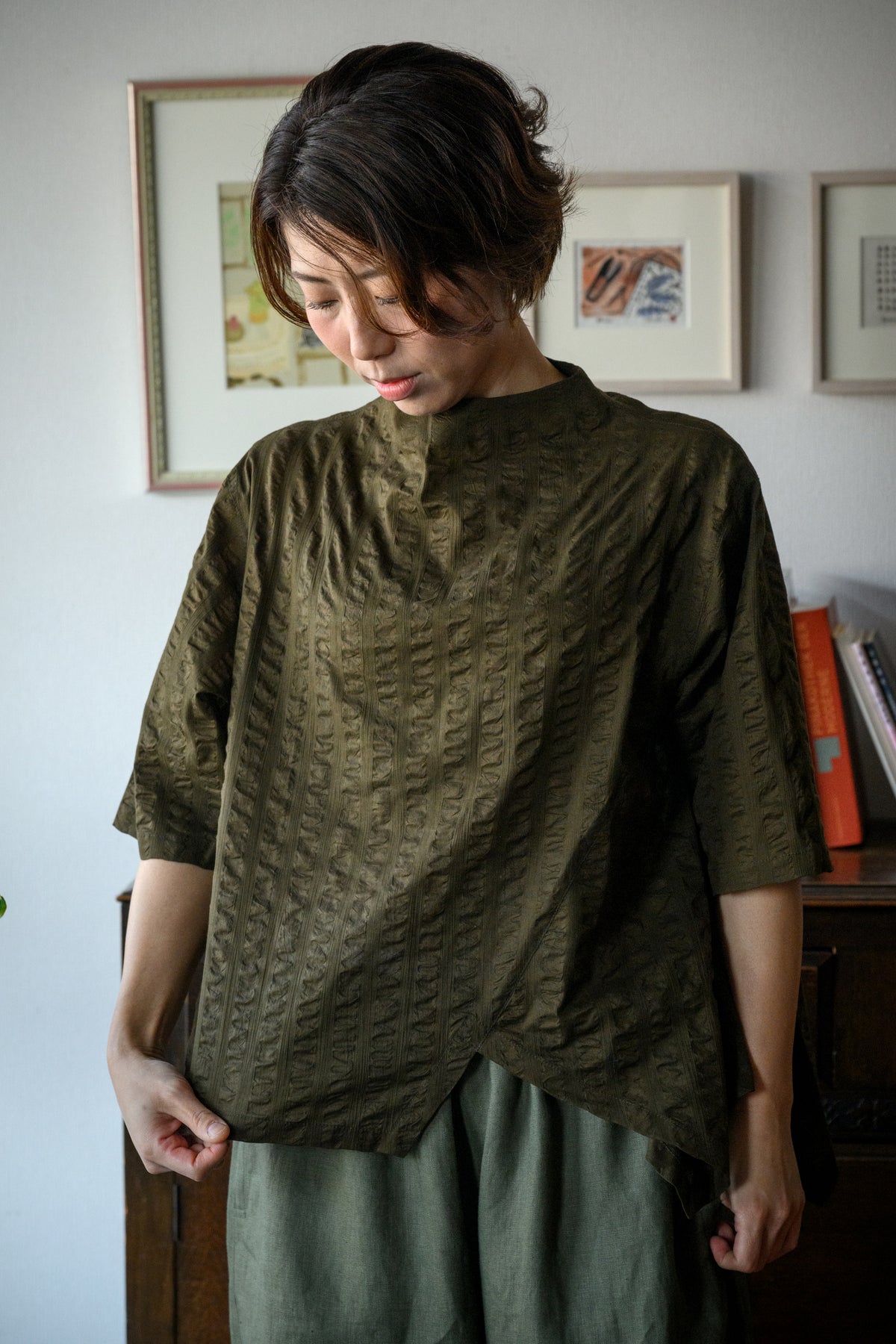 Bark cotton blouse<br> KH