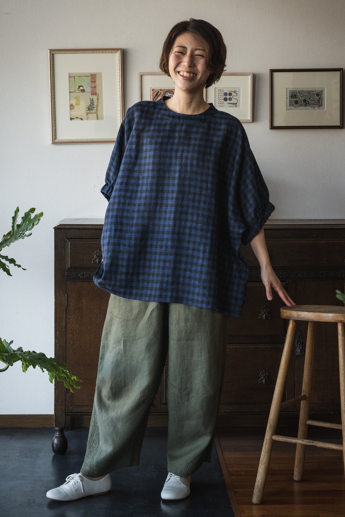 Benkei Check Linen Blouse
