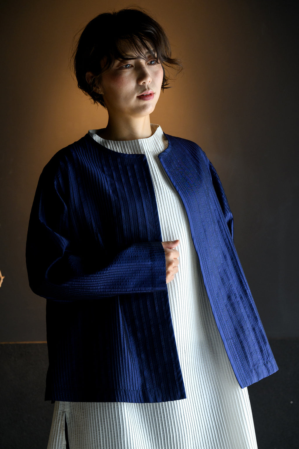 Silk pintuck jacket