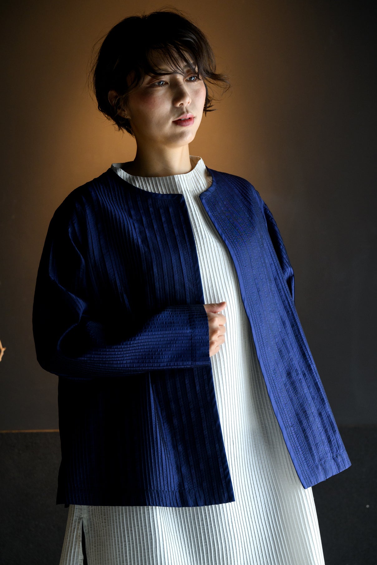 Silk pintuck jacket