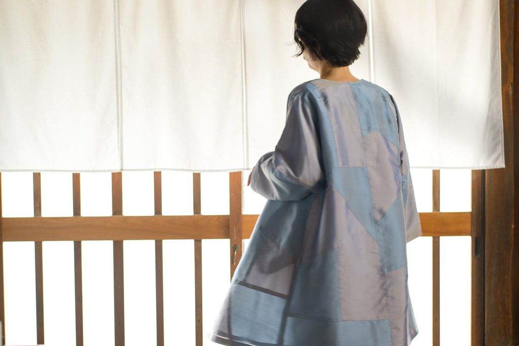 Handwoven silk patchwork long jacket