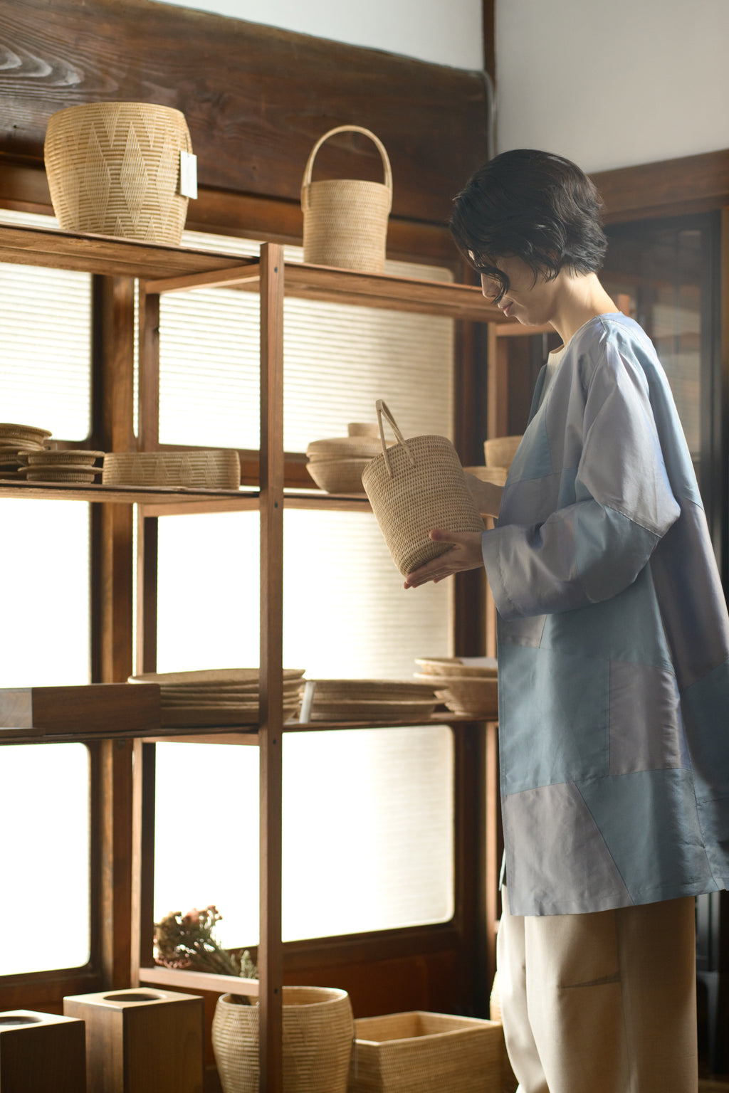 Handwoven silk patchwork long jacket