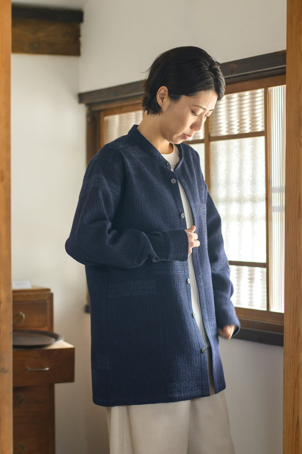 刺し子本場奄美大島紬<br>メンズシャツジャケット