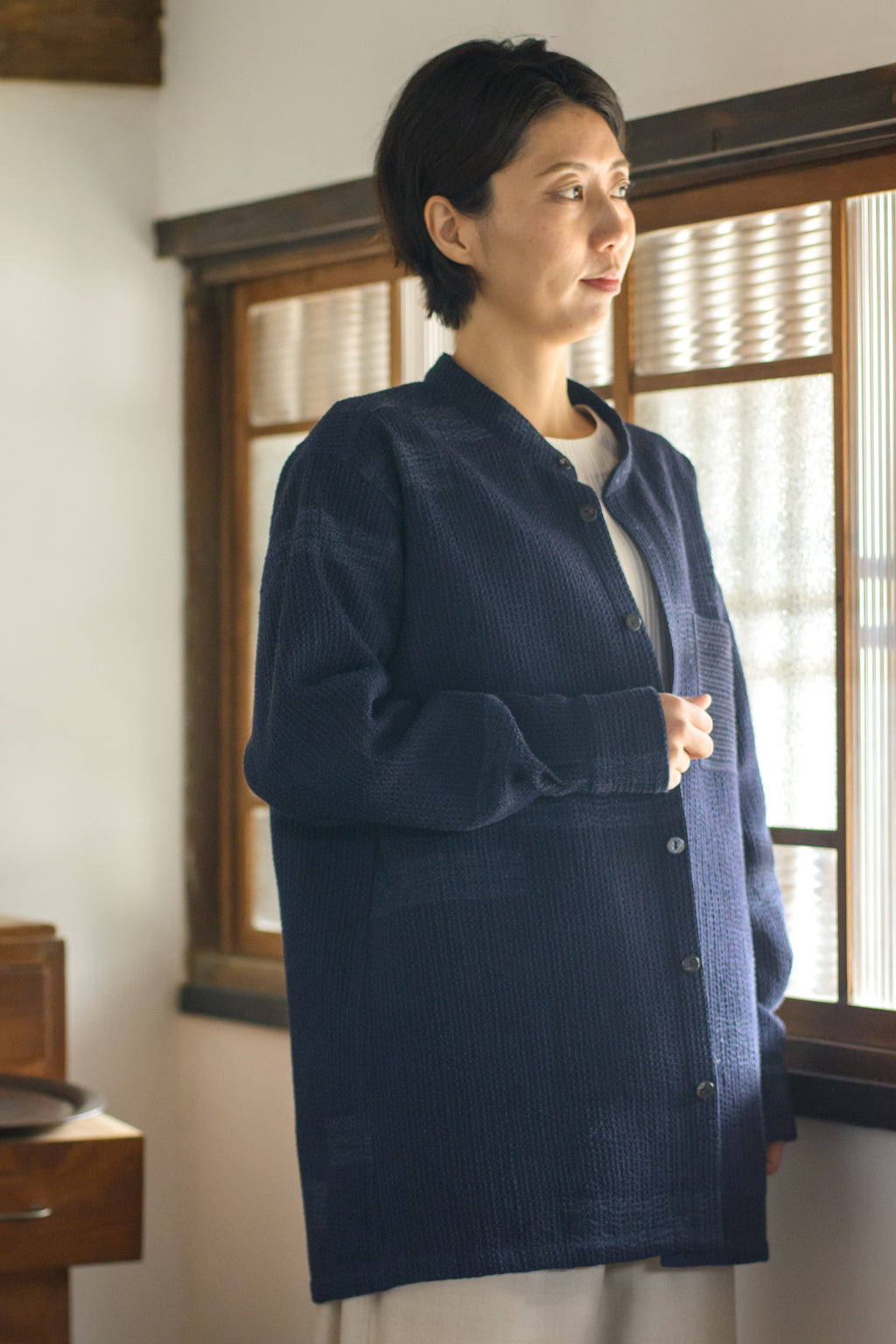 刺し子本場奄美大島紬<br>メンズシャツジャケット