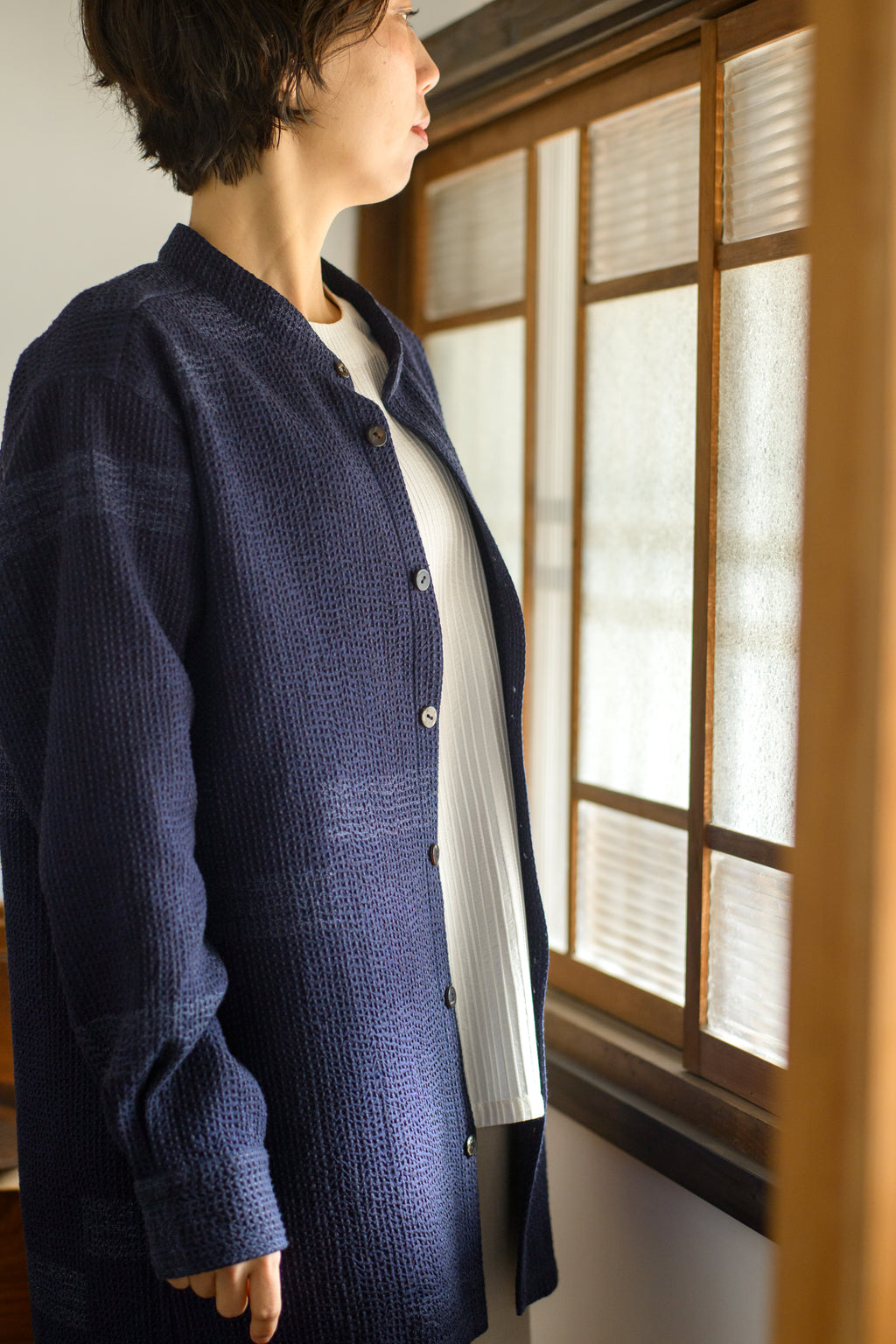 刺し子本場奄美大島紬<br>メンズシャツジャケット