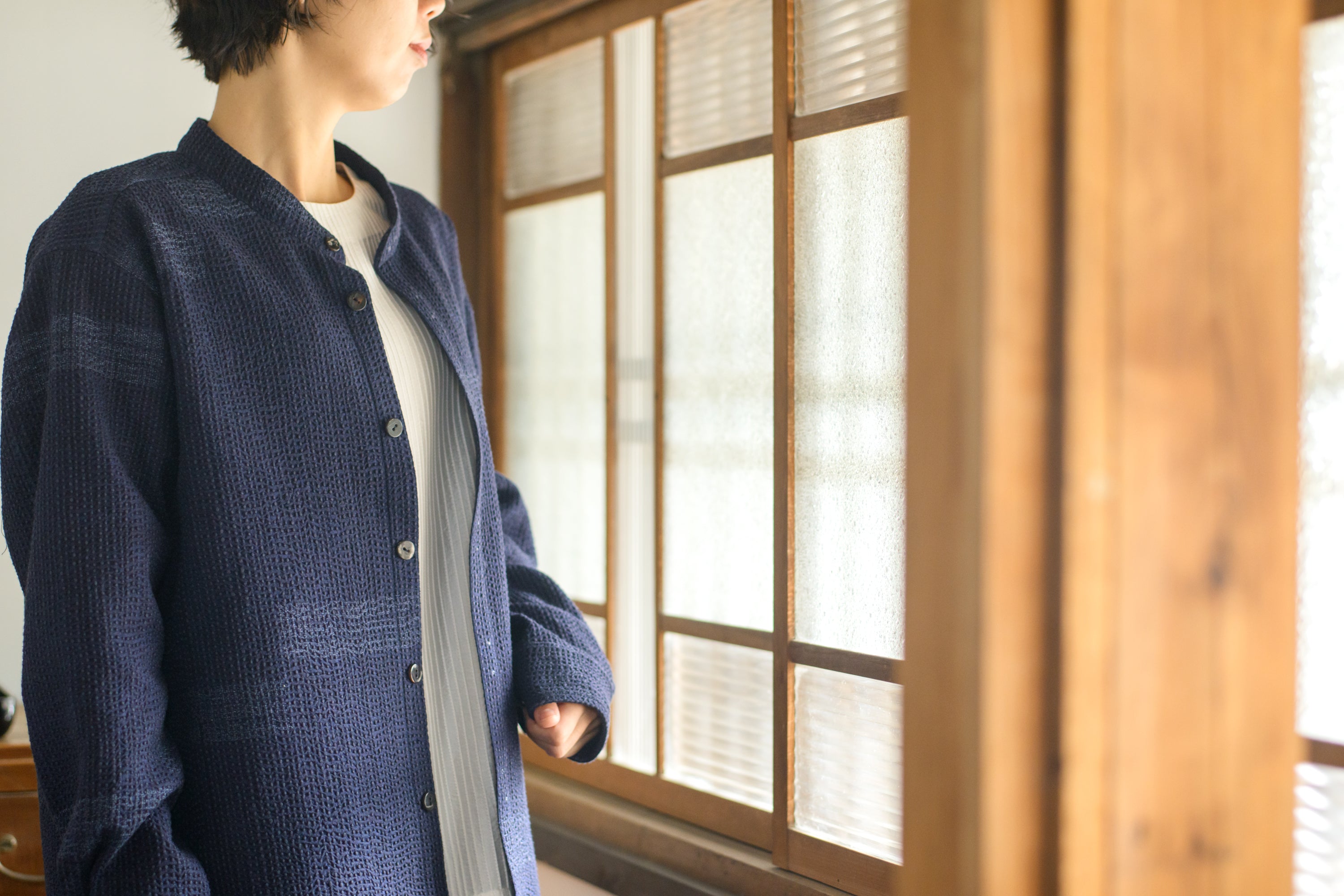 刺し子本場奄美大島紬<br>メンズシャツジャケット