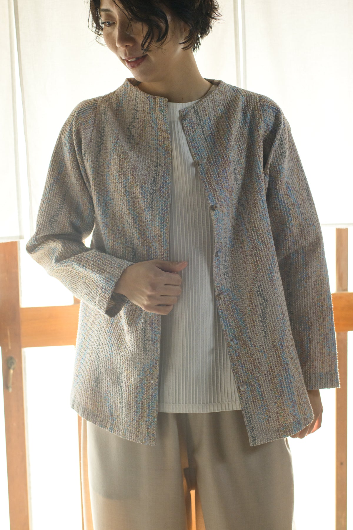 Authentic Sashiko White Oshima Tsumugi Jacket 2