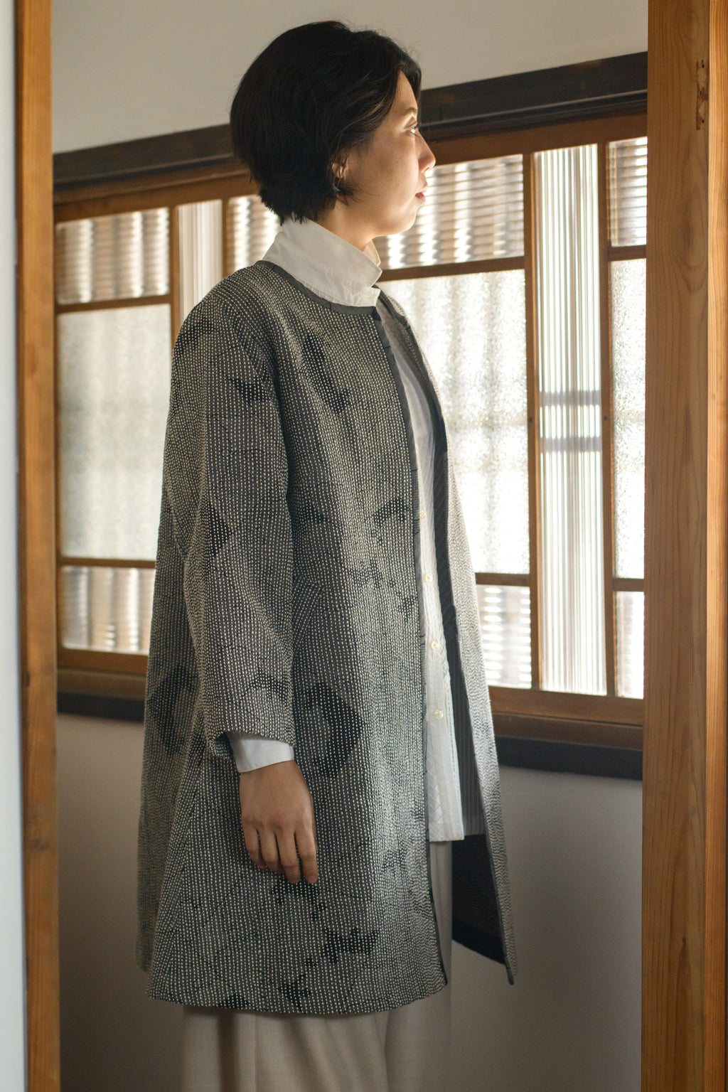 刺し子本場奄美大島紬<br>ロングジャケット