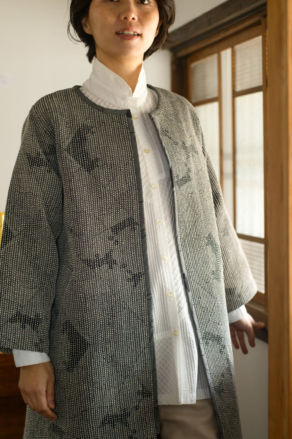 刺し子本場奄美大島紬<br>ロングジャケット