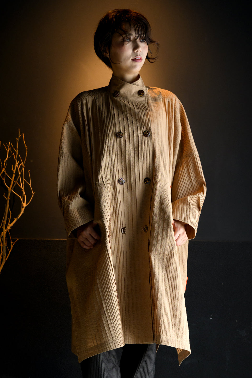 Pintuck BIG Coat Tan