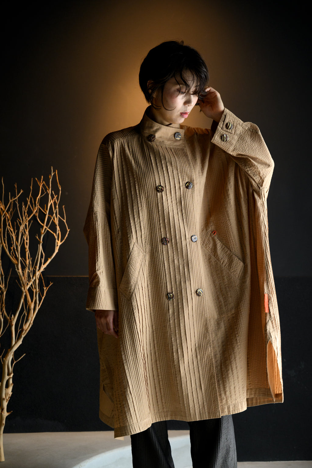 Pintuck BIG Coat Tan