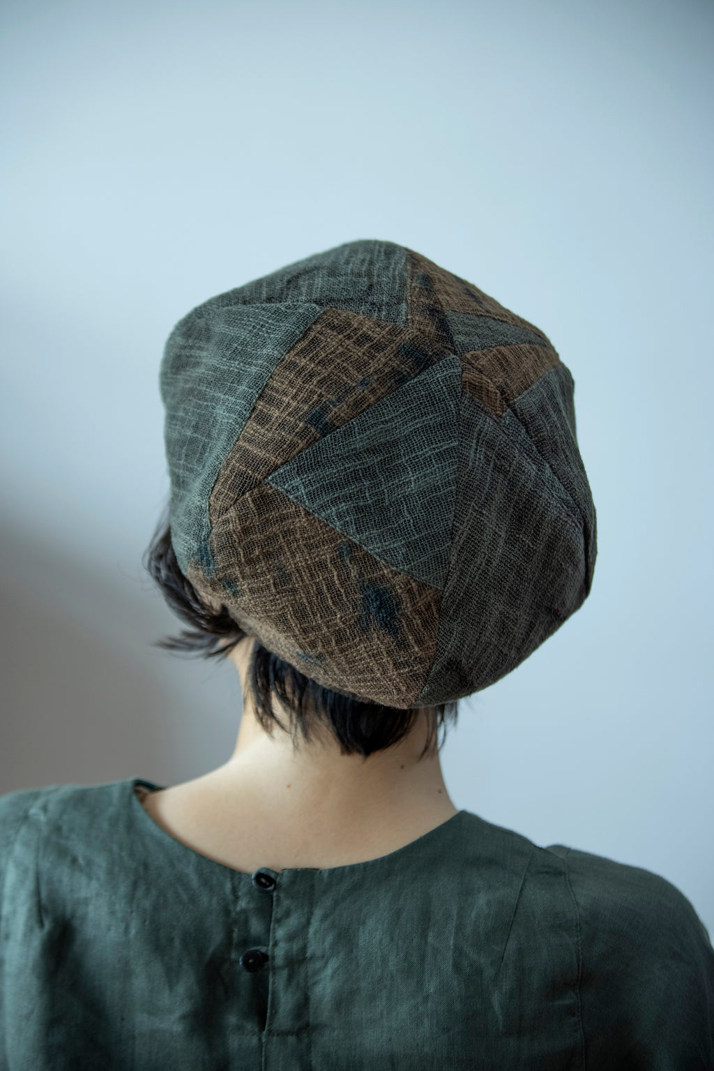 Persimmon tannin dyeing<br> patchwork beret