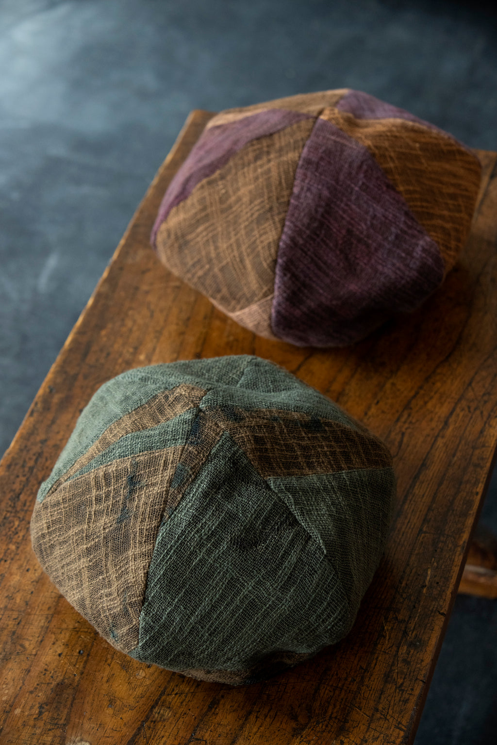 Persimmon tannin dyeing<br> patchwork beret