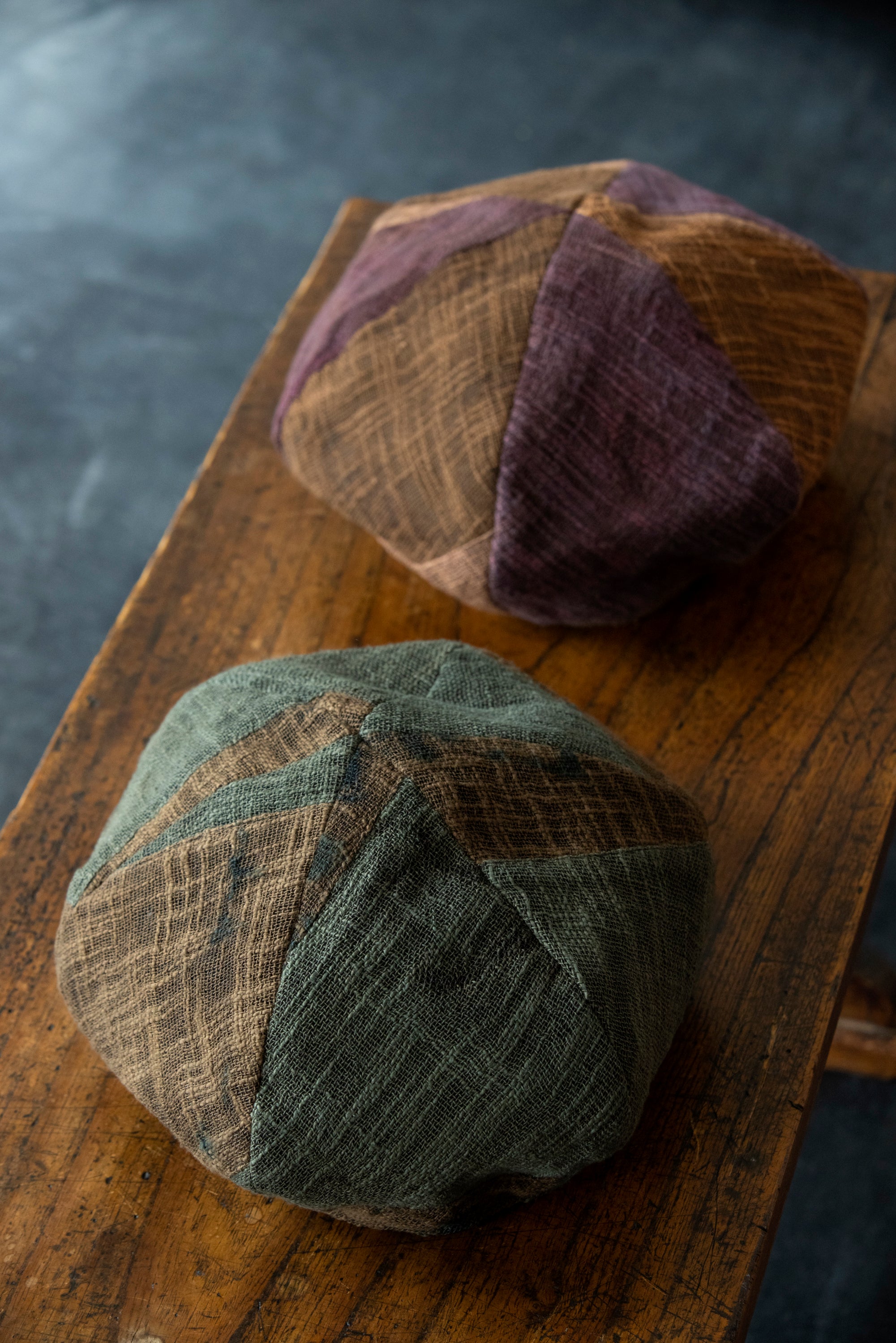 Persimmon tannin dyeing<br> patchwork beret