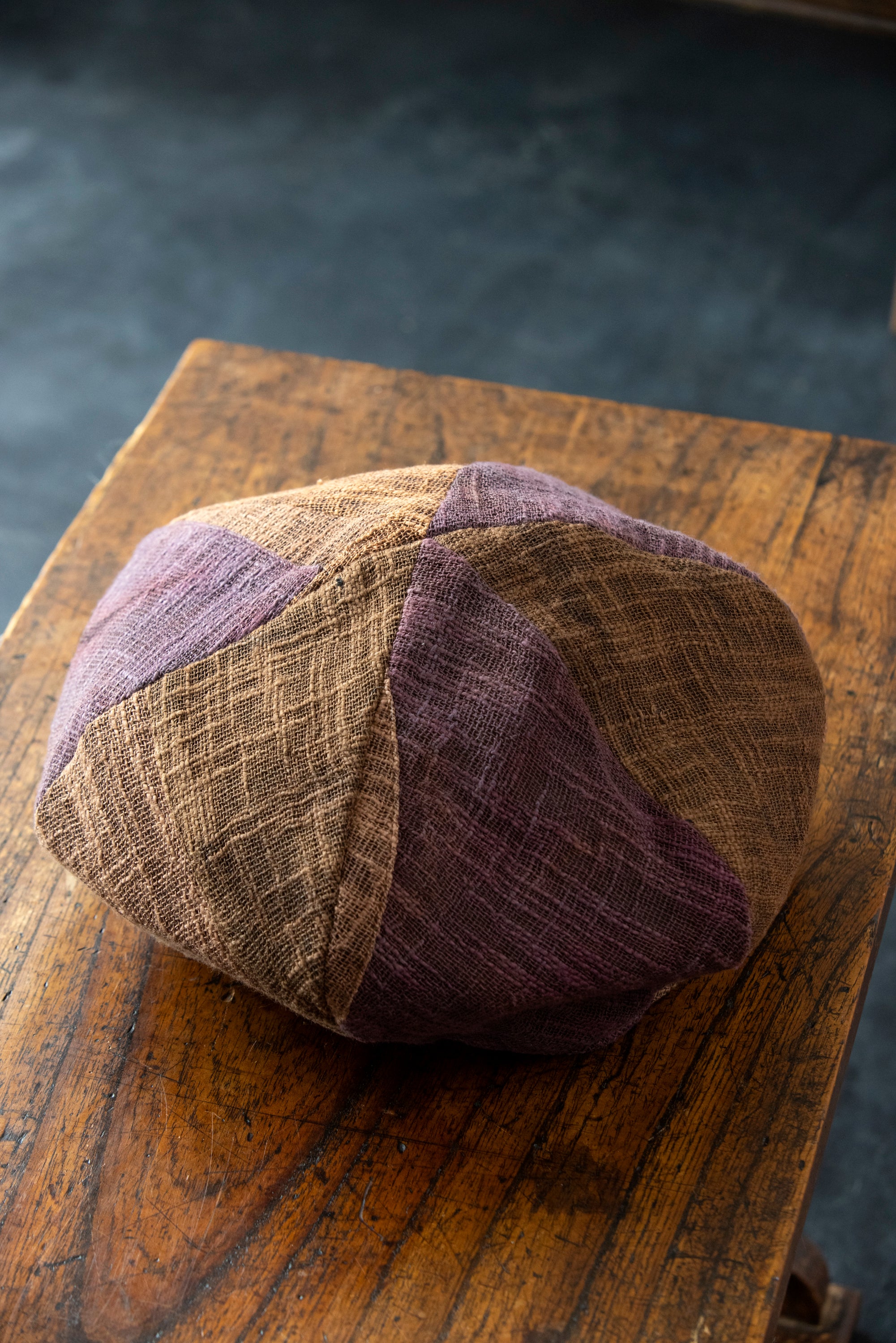 Persimmon tannin dyeing<br> patchwork beret