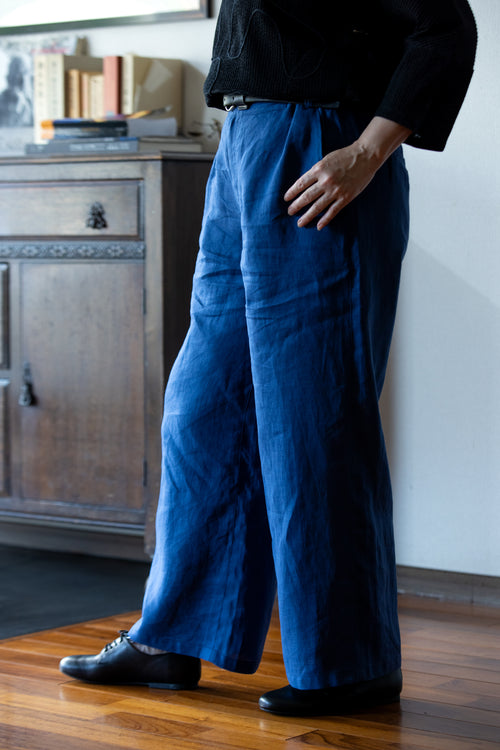 "Kiraku" series linen straight wide pants "Ominaeshi"